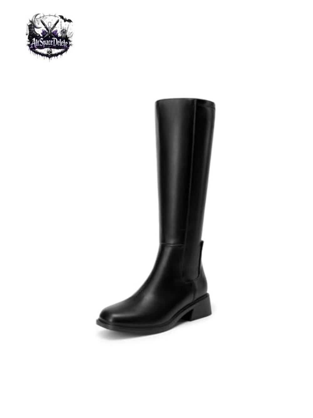Elastic PU Square Toe Knee High Riding Boots Side Zipper